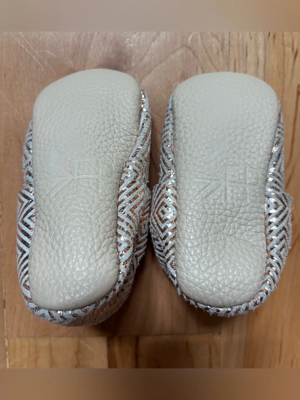 Freshly Picked Baby Toddler Metallic Geometric Leather Moccasins - Gold & Cream